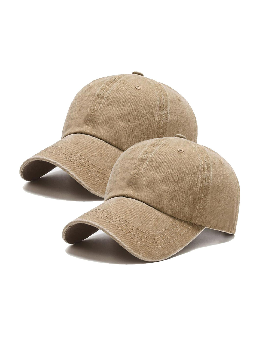 2 Packs Vintage Washed Distressed Baseball Cap Dad Hat for Men | Khaki | Size OS